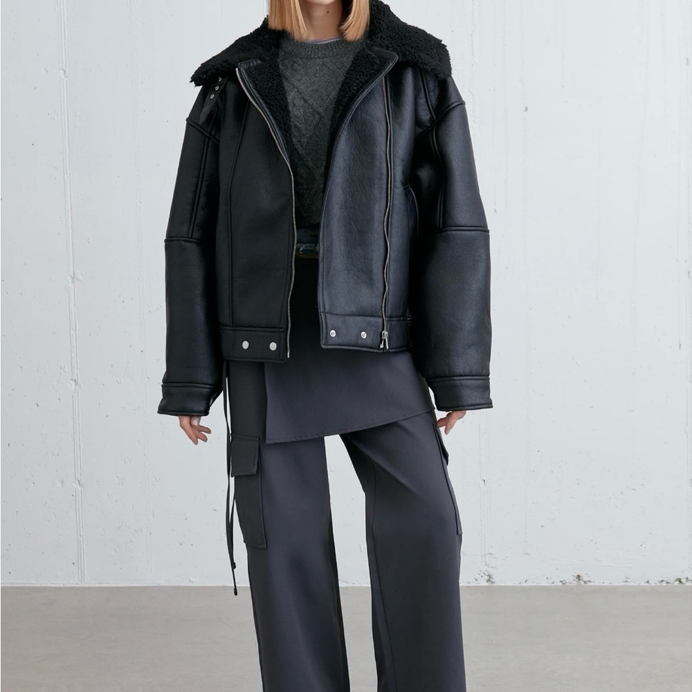 Black Leather Jacket with Modern Design